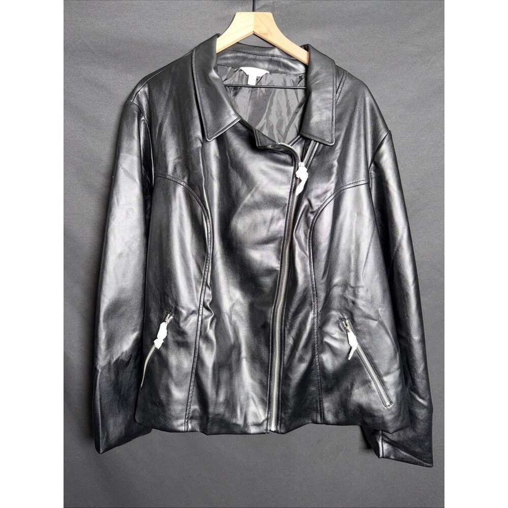 Time And Tru - Women's - Black Full Front Zip Faux Leather Jacket - Size 3X